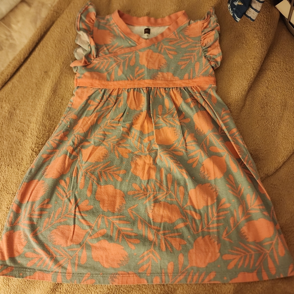 Sz 4 Tea Collection Floral Wrap Neck Dress in Pink and Gray